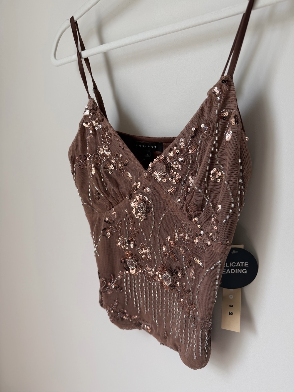 Beaded brown floral Sequin Camisole Top - Picture 2 of 3